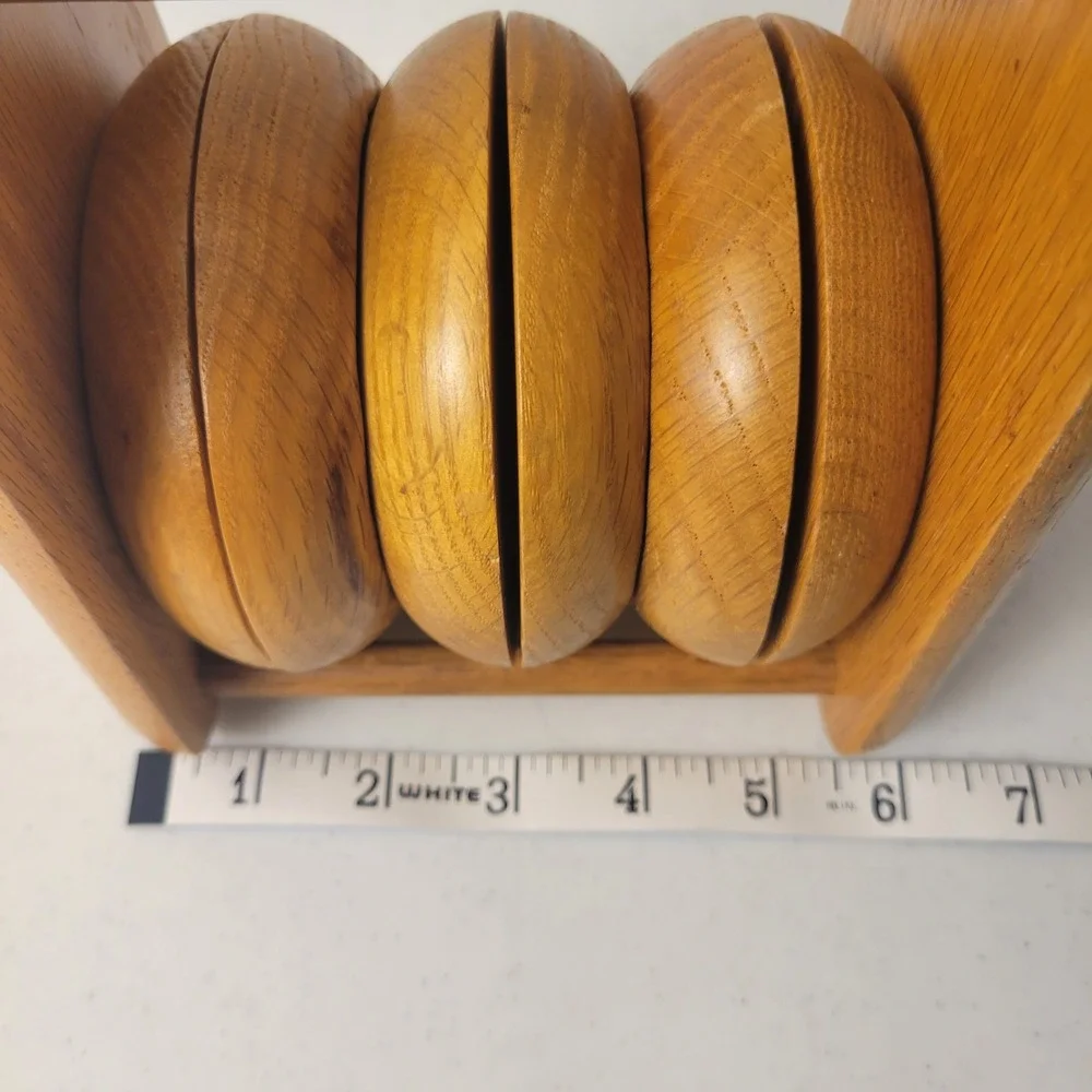 Himark Wood Coasters MCM Brown Vintage Oak Cork 6 Piece Set with Caddy